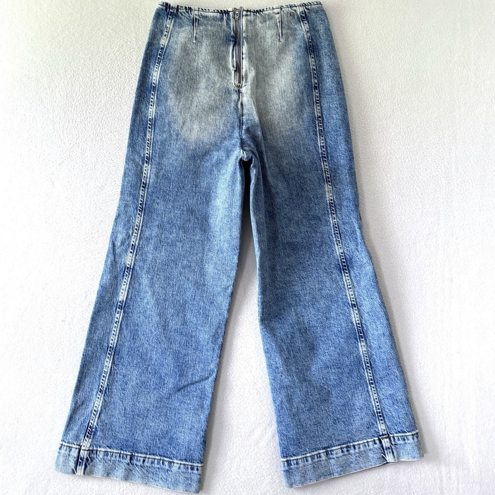 Pilcro Anthropolgie Jeans Womens‎ 28 Wide Leg Ankle Crop Denim Back Zip Fade - Picture 7 of 13